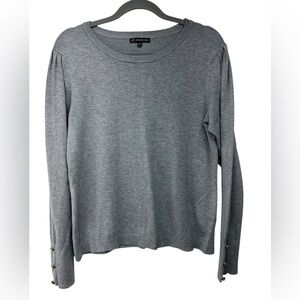 Adrianna Papell Gray Crew Neck Pleated Puff Sleeve Sweater Button Sleeves Large